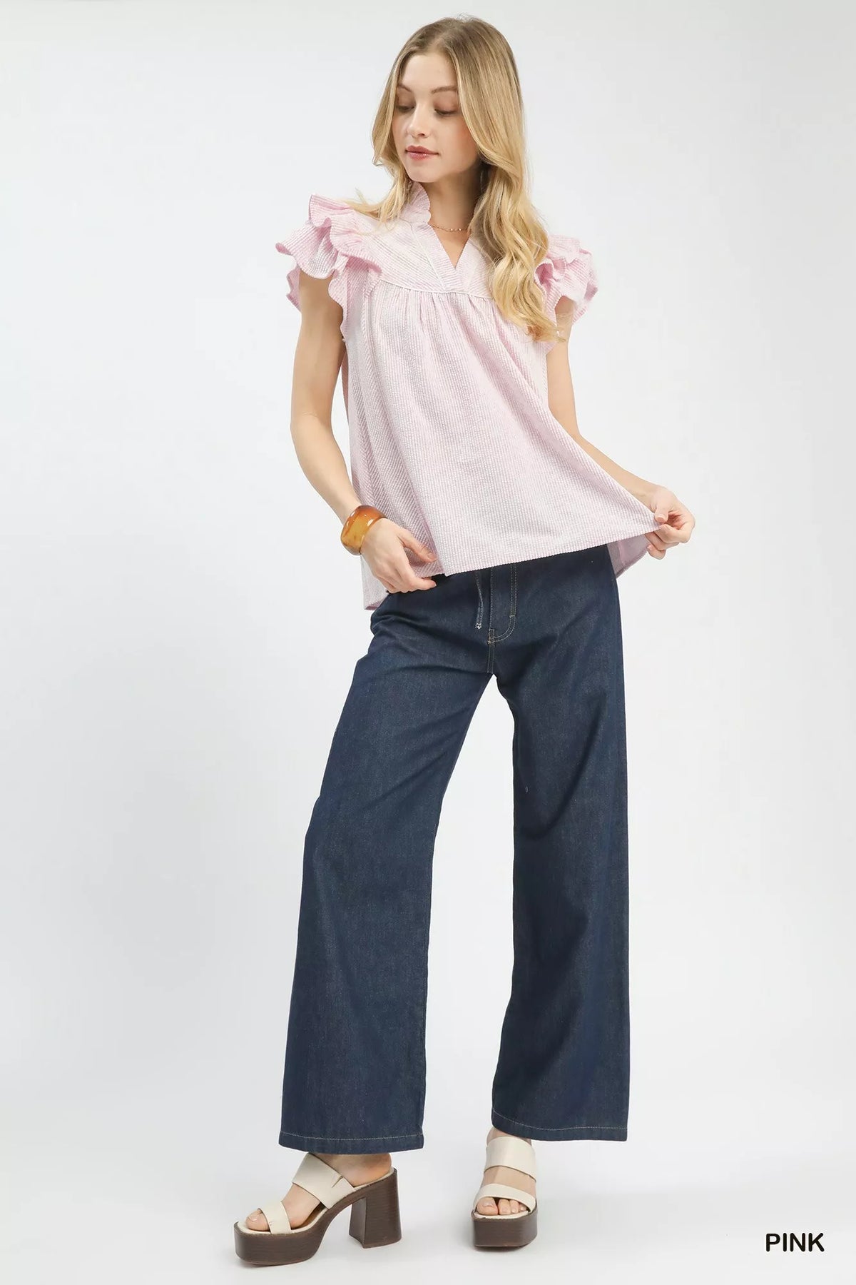Umgee Ruffled Sleeve Textured Blouse