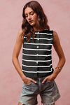SO ME Button Front Stripe Fine Sweater Sleeveless Top