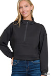 Zenana Scuba Half Zip Pullover With Kangaroo Pockets