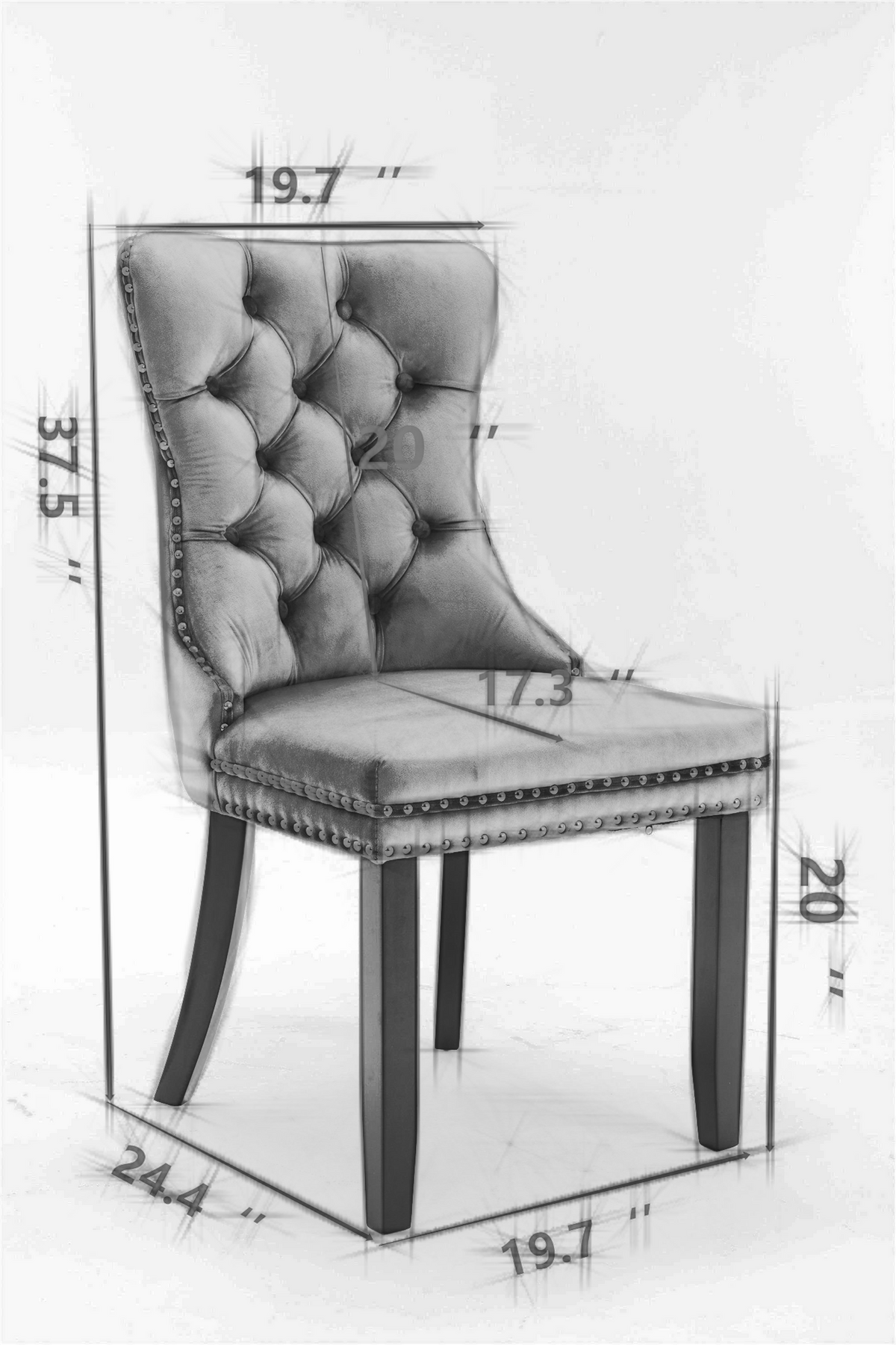 Nikki Collection Modern, High-end Tufted Solid Wood Contemporary Flax Upholstered Linen Dining Chair with Wood Legs Nailhead Trim 2-Pcs Set,Gray, SW6801GY