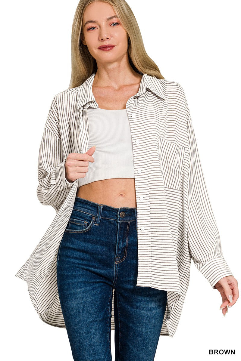 Woven Stripe Button Down Shirt