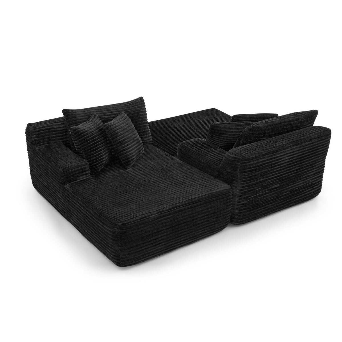 Two-seater lazy sofa lounge chair,Compressed sofa no assembly required, made of velvet fabric, fluffy modern lounge chair, used for indoor living rooms and bedrooms-Black