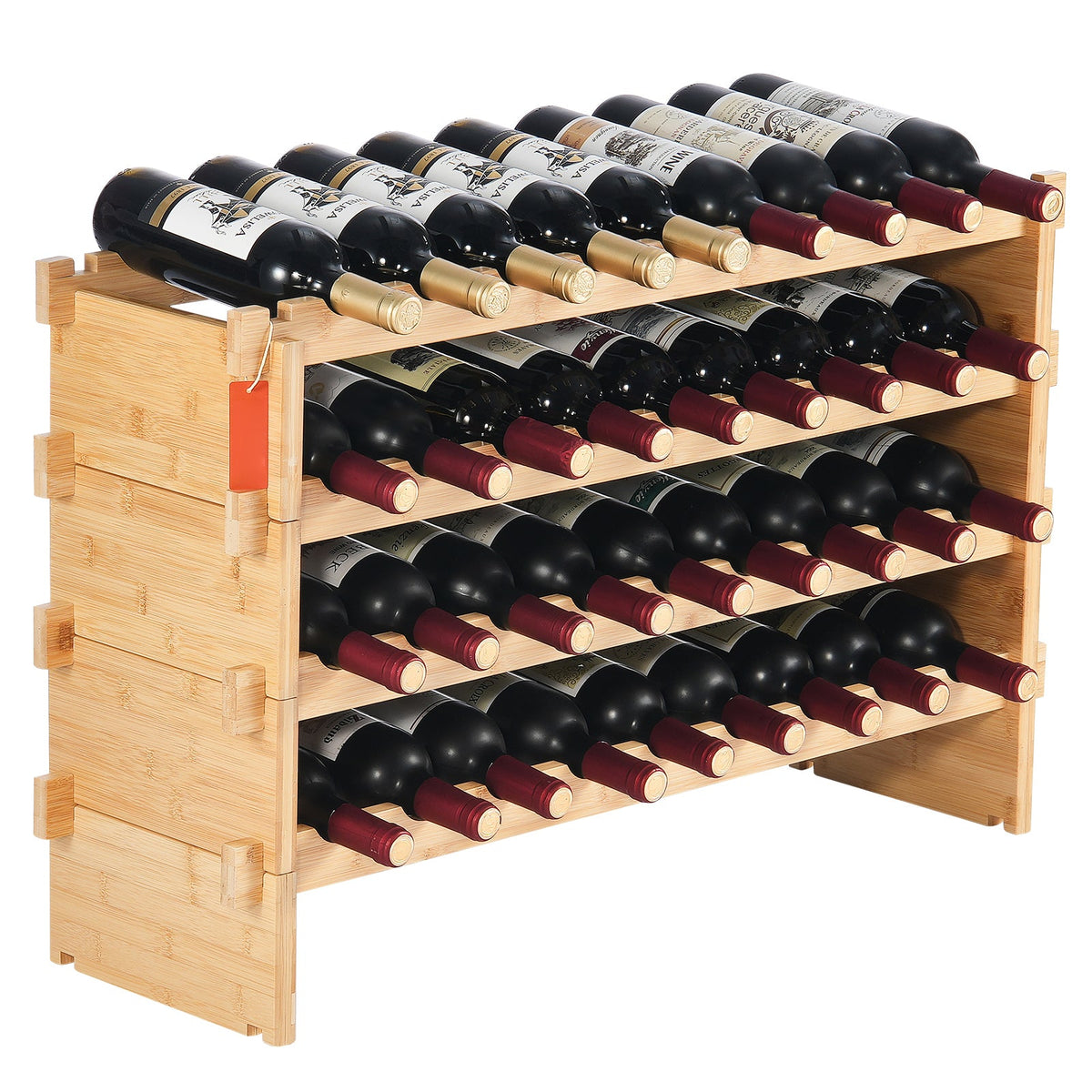 36 Bottle Stackable Modular Wine Rack Bamboo Wood Display Shelf 4-Tier
