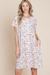 Printed Round Neck Short Sleeve Tee Dress For Women – Casual and Comfortable Dress with Printed Design and Pockets