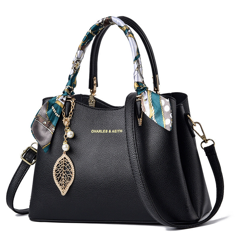 Women's Shoulder Bag With Leaf Pendant Fashion Silk Scarf Handbag (See size chart where applicable)