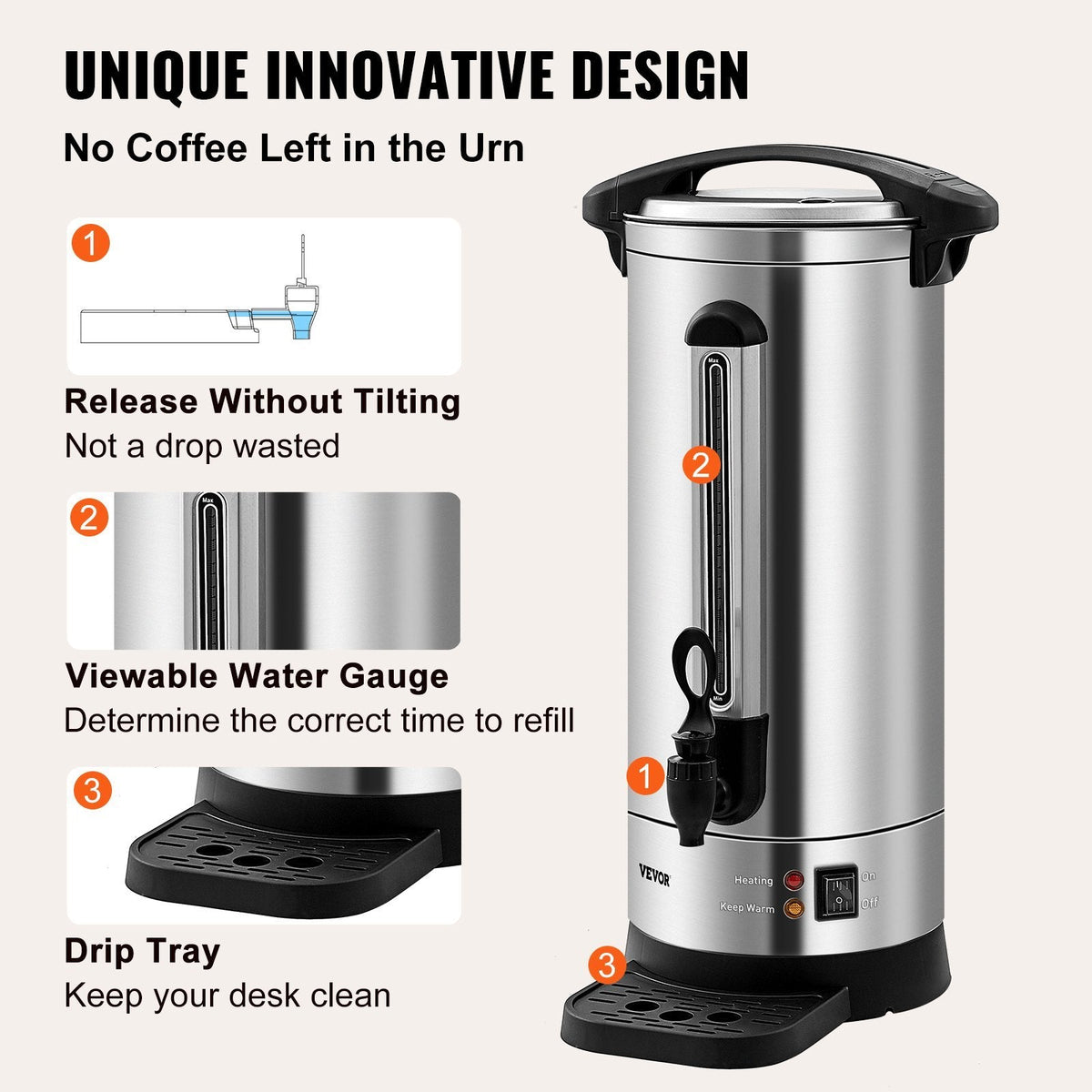 Commercial Coffee Urn 110 Cup Stainless Steel Coffee Dispenser Fast Brew