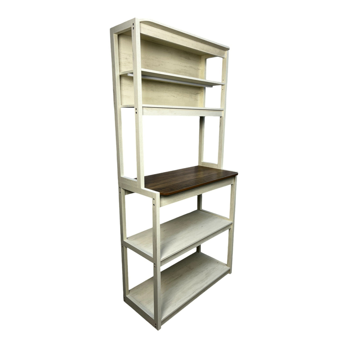 31.50' White and Rustic Brown color 5-Tier Bakers Rack for Kitchen with Storage, Coffee Bar, Kitchen Shelves,  Microwave Stand