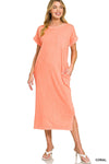 Zenana Washed Exposed Seam Short Sleeve T-Shirt Dress