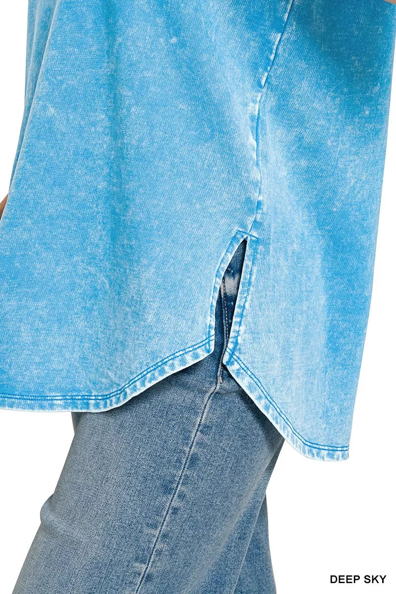 Zenana French Terry Washed Curved Hem Top