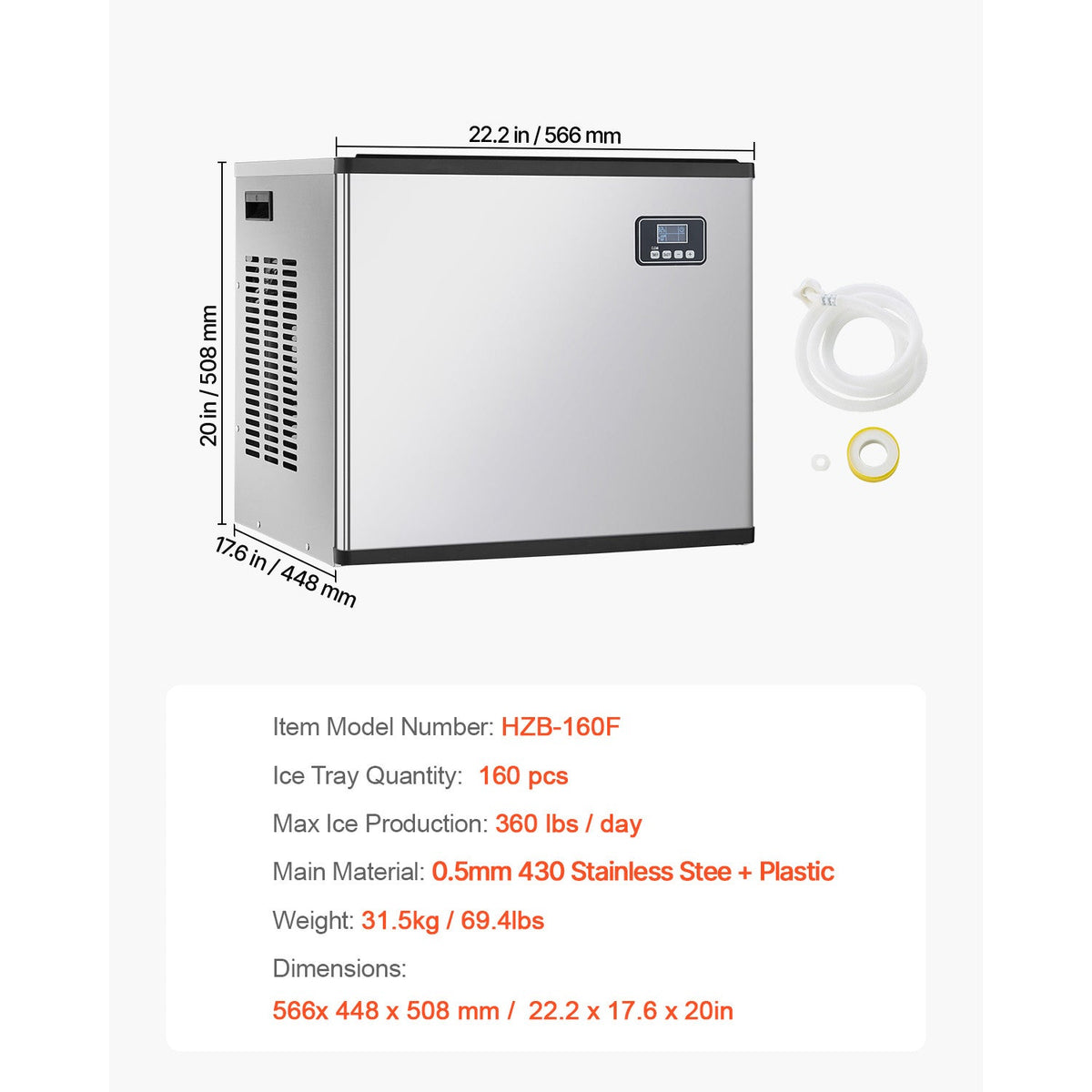 Commercial Ice Maker Machine - Head 360 lbs/Day Self-Cleaning Ice Machine,Modular Ice Cube Machine for Restaurant Hotel - Head Only