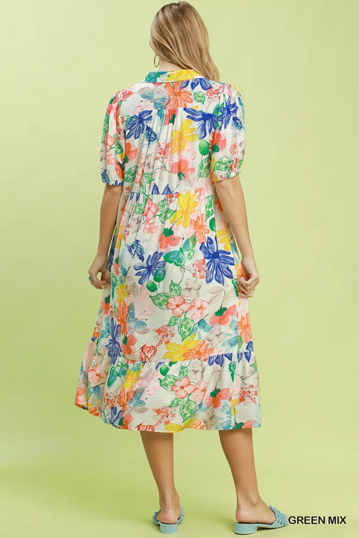 Umgee Watercolor Floral Tiered Midi Dress
