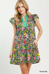 Umgee Floral Flutter Sleeve Tiered Mini Dress
