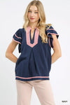 Umgee Linen Ruffle Sleeve Top