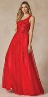 Juliet 298 Long One Shoulder With 3D Flower Embellishments Gown