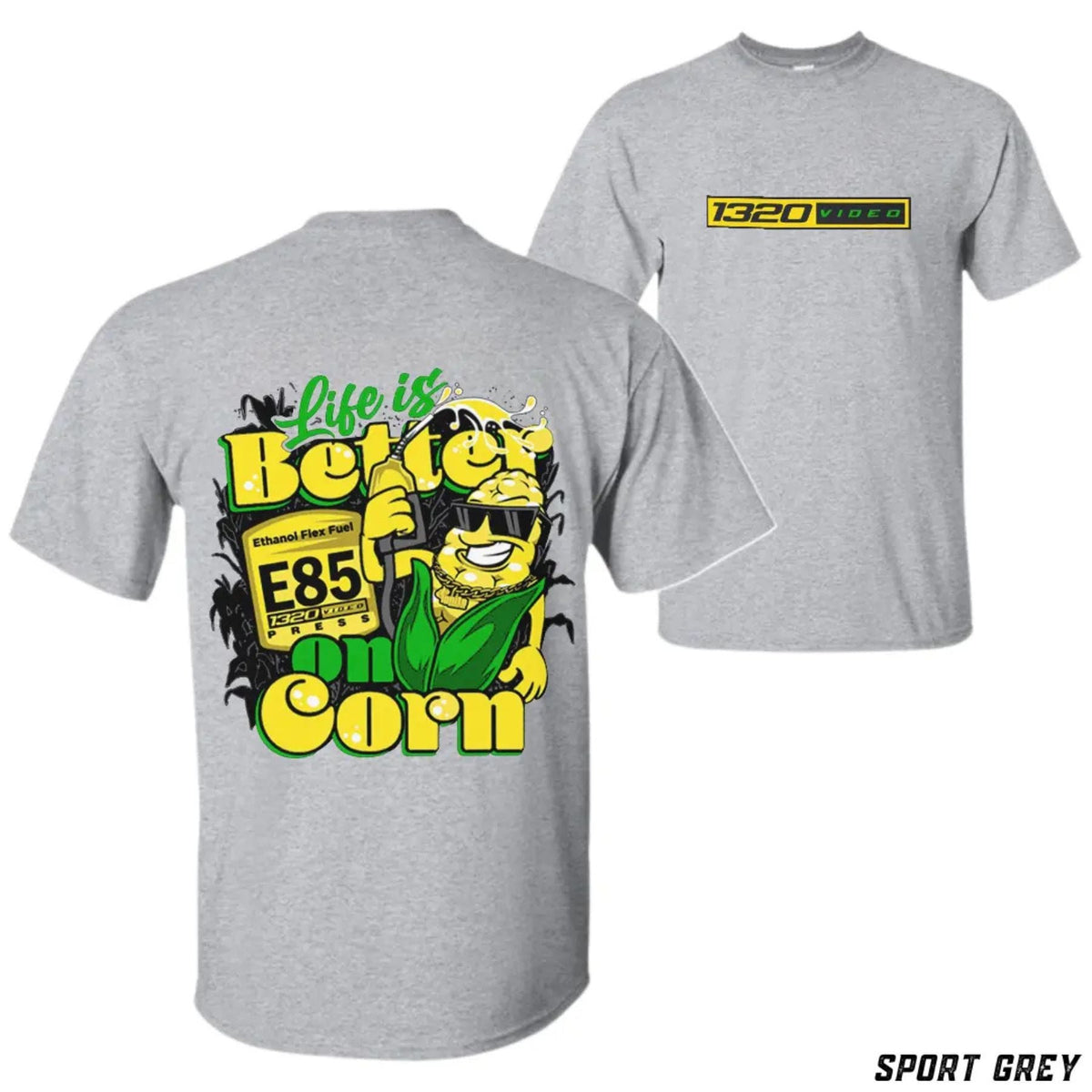 1320 Video "Corn Fuel" T-Shirt - Fun E85 Ethanol Graphic Tee, Street Racing Apparel