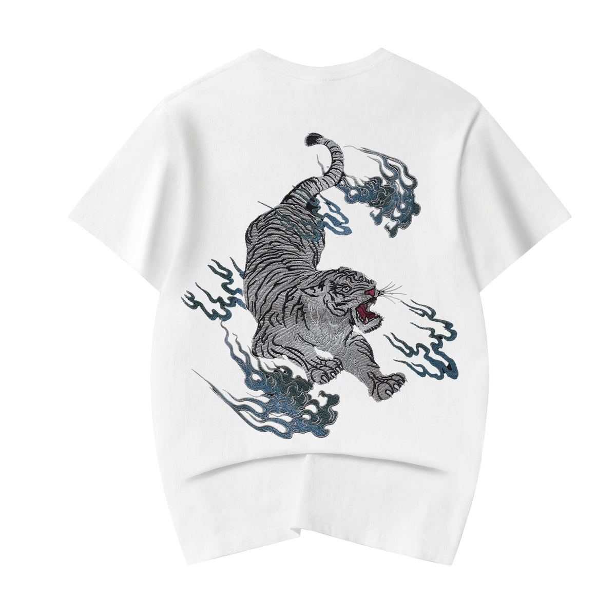 ET9817 Flaming White Tiger Embroidered Tee