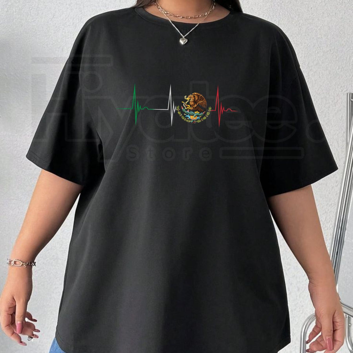 "Mexico Heartbeat EKG" – Mexican Pride Flag Emblem Graphic Top