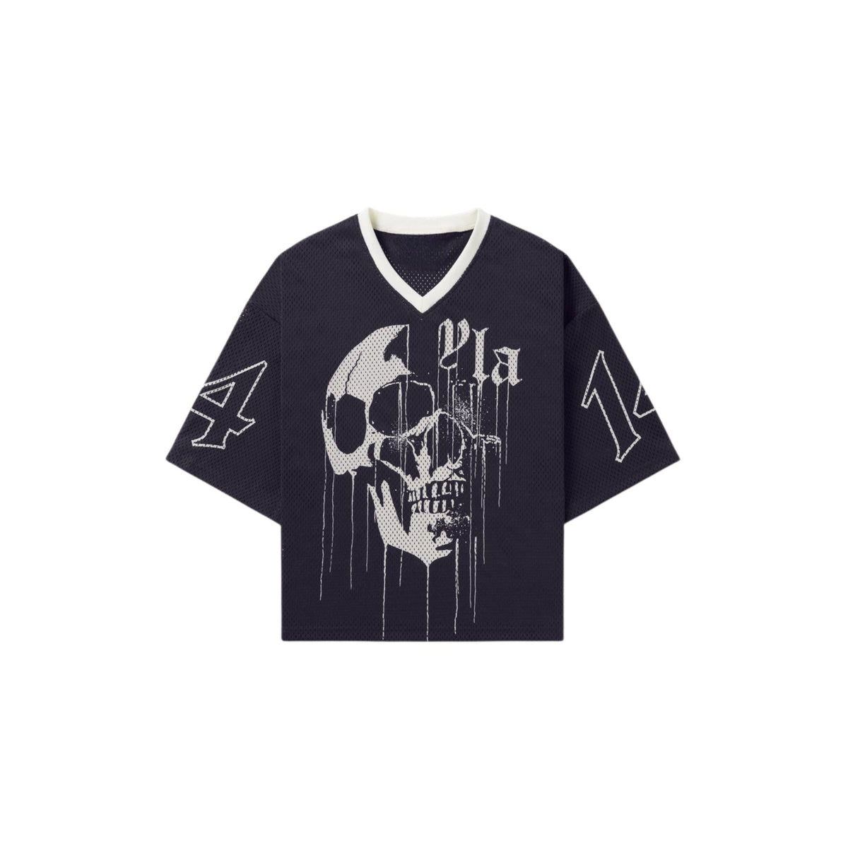 Drippy Skull Streetwear Mesh Jersey – Unisex V-Neck Sporty Tee, Breathable & Versatile