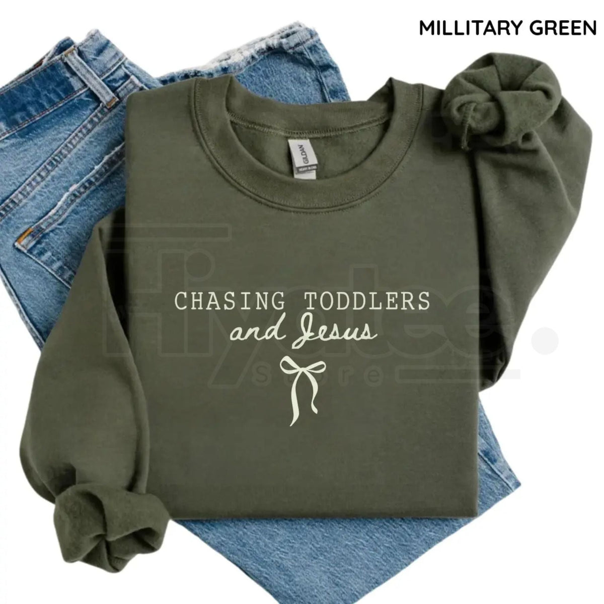Chasing Jesus and Toddlers Sweatshirt: Coquette Christian Bow Aesthetic Crewneck