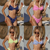 Bikini Ditsy Floral Tie Front Bandeau V Neck 2 Piece Swimsuit for Women – High Cut Cheeky Bikini Set with Hollow Out Detail and Stretchy Polyamide Fabric – Flirty Summer Beachwear for Poolside Style and Tropical Getaways