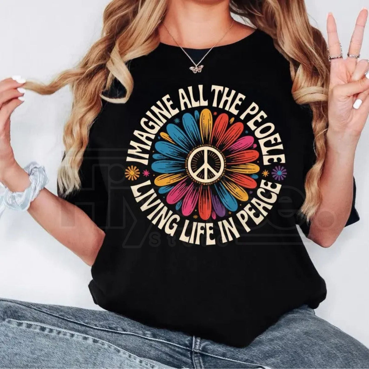 "Imagine Peace" Floral Daisy T-Shirt – Boho Hippie Peace Sign Graphic Tee