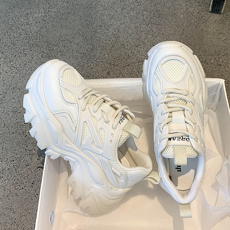 High Quality Chunky Sneakers Womens Platform Fashion Breathable Height Increased Thick Bottom Trainers High White Fashion Thick Soled Sports Walking Sneakers