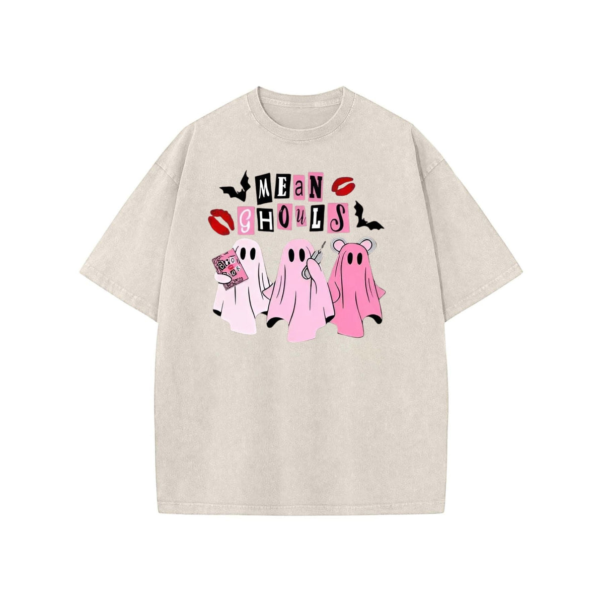 Unisex "Mean Ghouls" Halloween T-Shirt – Washed Cotton, Vintage Streetwear, Bat Graphic