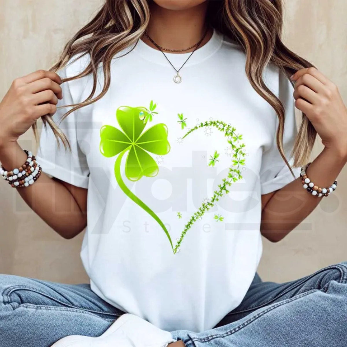 Four Leaf Clover Heart T-Shirt – St. Patrick's Day Celebration Crew Neck