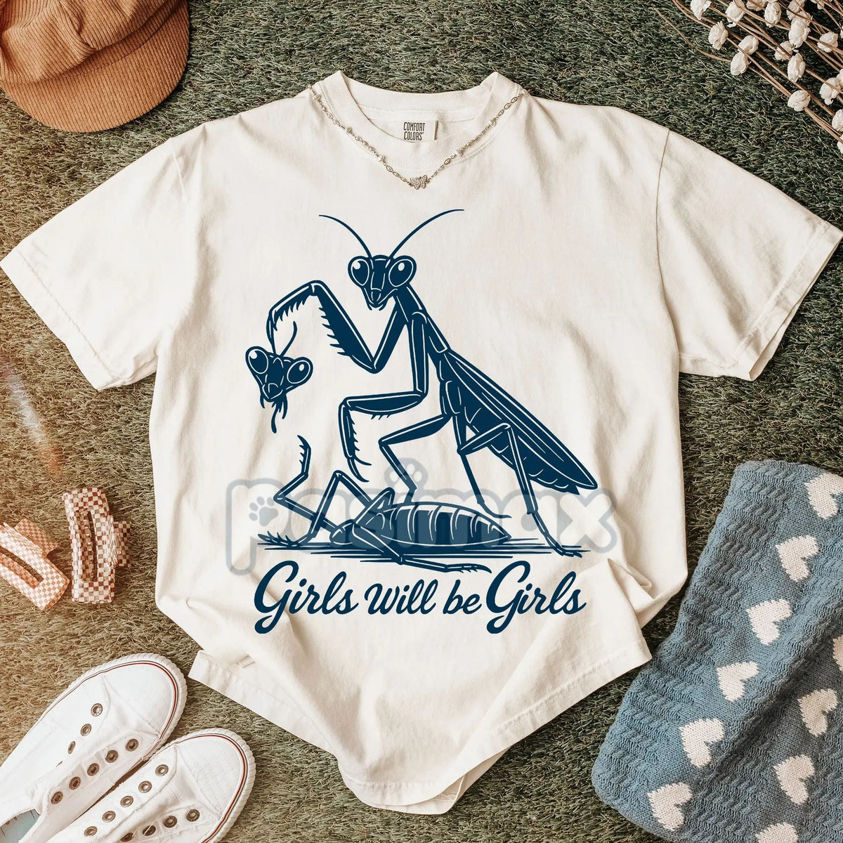 'Girls Will Be Girls' Praying Mantis Tee – Funny Insect Shirt, Entomologist Gift, Unique Bug Lover T-Shirt