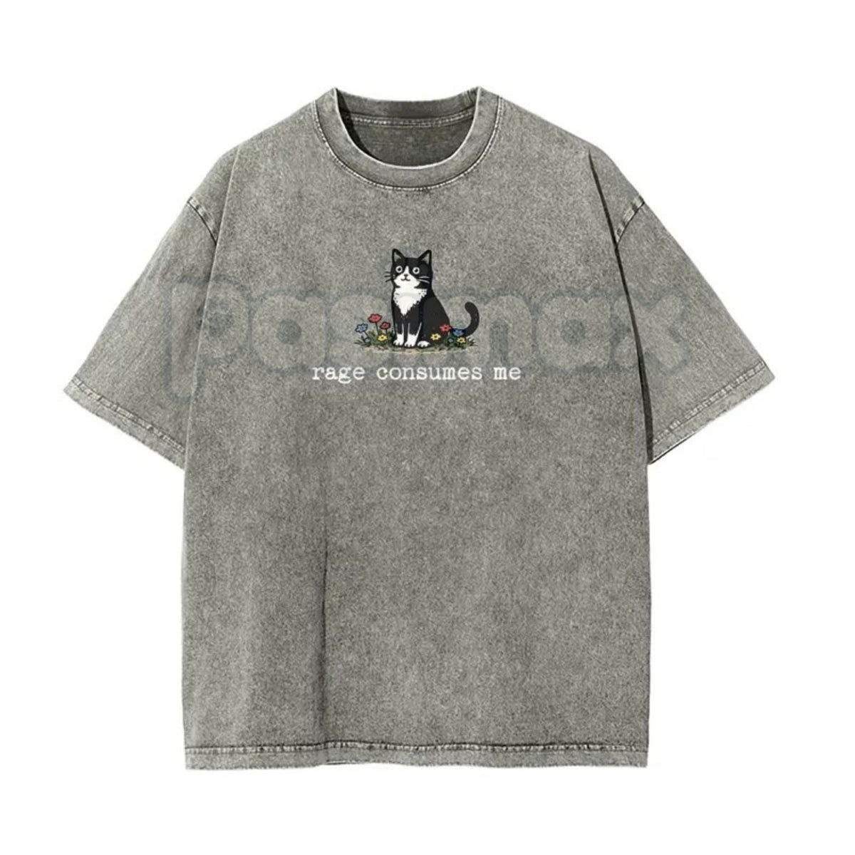 Rage Consumes Me Funny Cat Meme T-Shirt – Oversized Unisex Vintage Washed Graphic Tee, Sarcastic Animal Streetwear Top