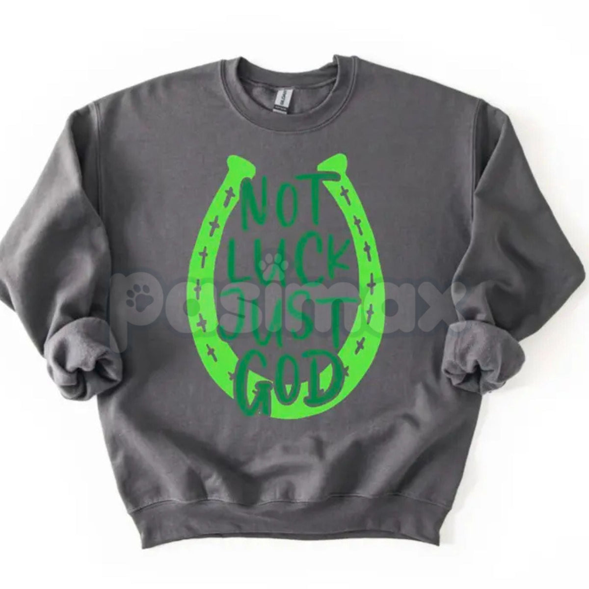 Not Luck Just God Horseshoe St. Patrick's Day Sweatshirt | Faith Over Luck Christian Shirt | Religious St. Paddy’s Day Crewneck | Western Faith Horseshoe Jumper | Aesthetic Christian St Patrick's Pullover | Lucky Horseshoe Faith Gift