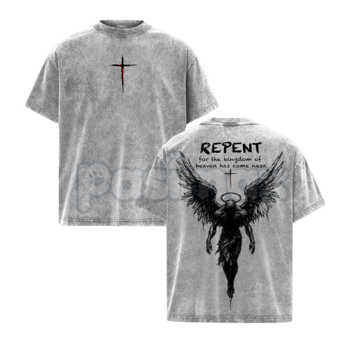 The Kingdom Mandate: Repent Vintage Washed Tee – Heavy Cotton Christian Streetwear, Gospel Angel Wings Shirt