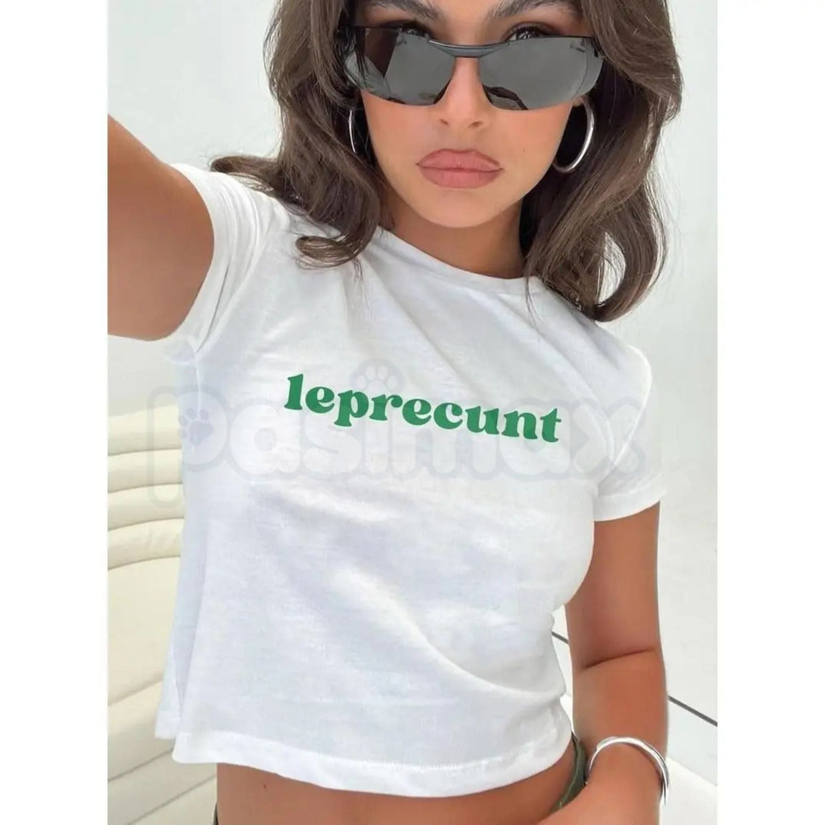 "Leprecunt" St. Patrick's Day Baby Tee - Funny Sassy Irish Graphic Crop Top, Y2K Aesthetic St. Paddy's Shirt, Premium 100% Cotton Lucky Charm Tee, Cheeky Holiday Streetwear, Trendy Green Leprechaun Inspired Top