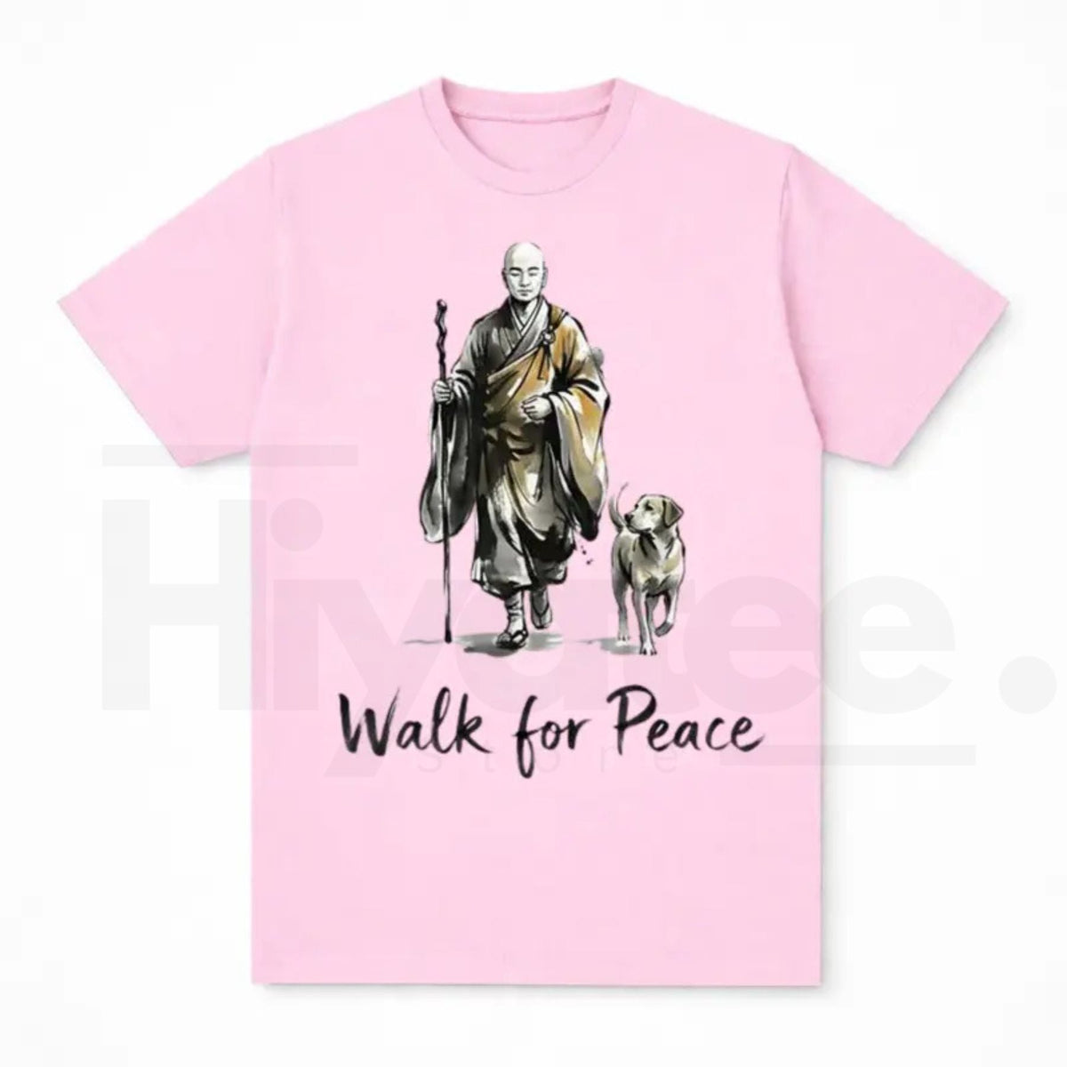 Aesthetic "Walk For Peace" Zen T-Shirt – Minimalist Monk & Dog Graphic Tee