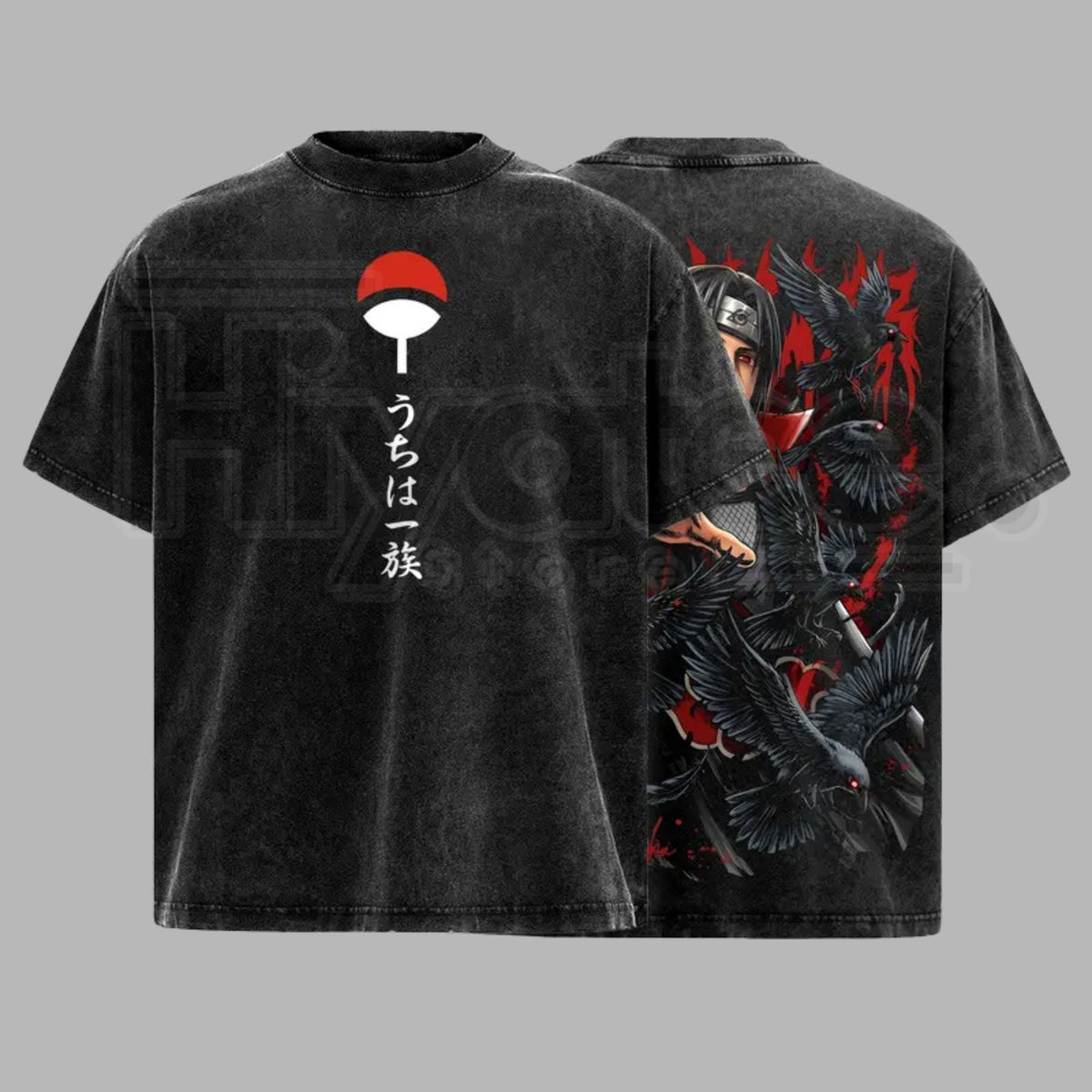 Uchiha Clan Slayer Vintage Washed T-Shirt – Dark Ninja Illusion Oversized Graphic Tee