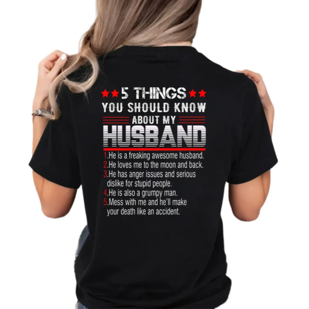 "5 Things You Should Know About My Husband" T-Shirt - Funny Wife Tee, Gift for Her from Husband