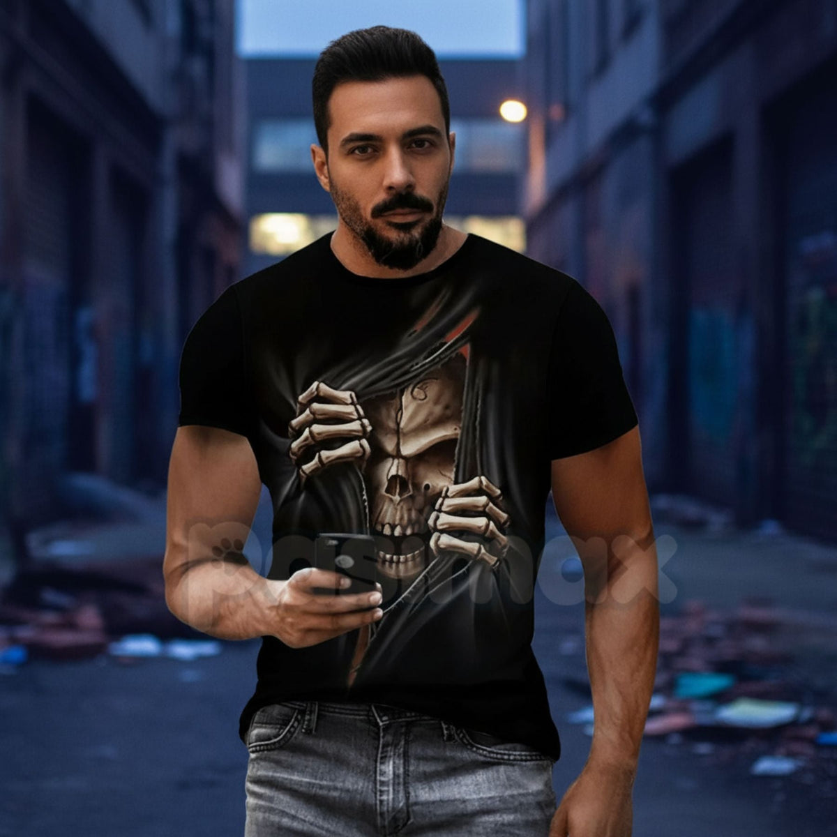 Vintage Skeleton Skull Graphic T-Shirt - Retro Biker Aesthetic Human Skull Tee, Premium 100% Cotton Distressed Streetwear Top, Desert Grunge Rock & Roll Apparel, Soft Lived-In Heavyweight Skeleton Shirt, Made in USA Hand-Drawn Graphic
