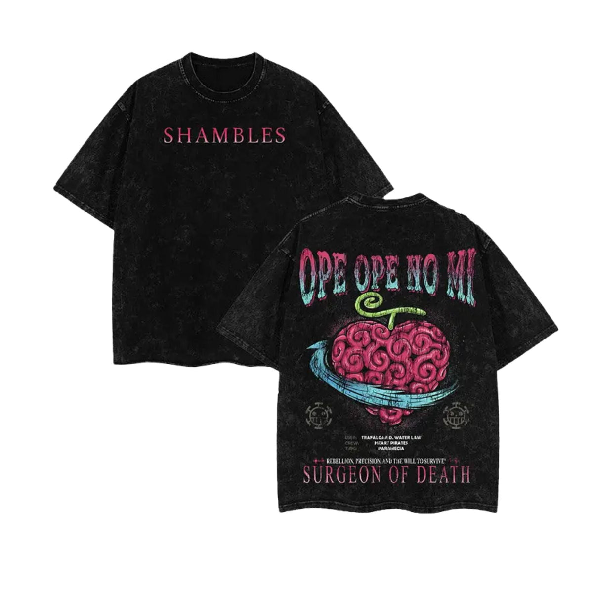 Devil Fruit One Piece Washed Tee – Vintage Manga Graphic Shirt, Oversized Streetwear