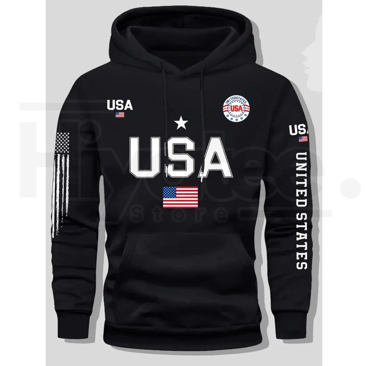 USA Flag Print Men’s Fleece Hoodie – United States Letter Print Unisex Knit Pullover for Couples & Students, 2026 Spring Fashion