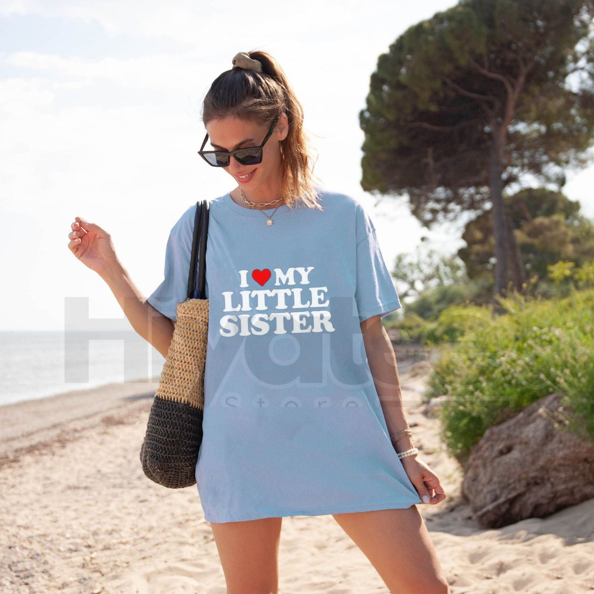 Made in USA "I Love My Little Sister" Classic T-Shirt – Heart Funny Fun Gift Tee