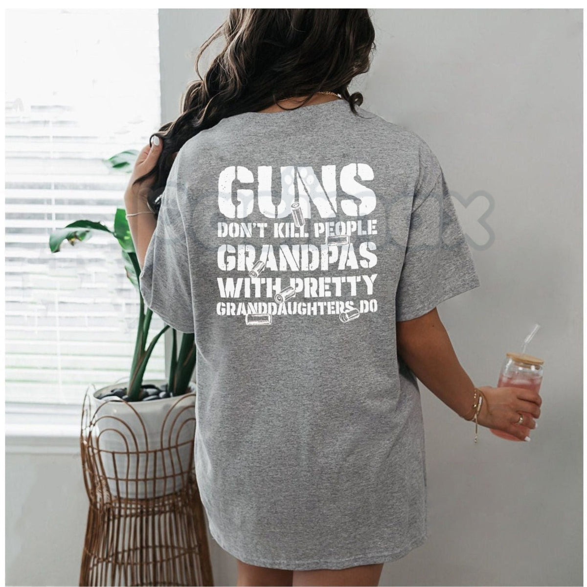"Grandpas With Pretty Granddaughters" Funny T-Shirt - Protective Grandpa Graphic Tee, Premium 100% Cotton Humor Shirt, Funny Gift for Grandfather, Sarcastic Family Protection Top, Soft Lived-In Patriotic Humor Apparel