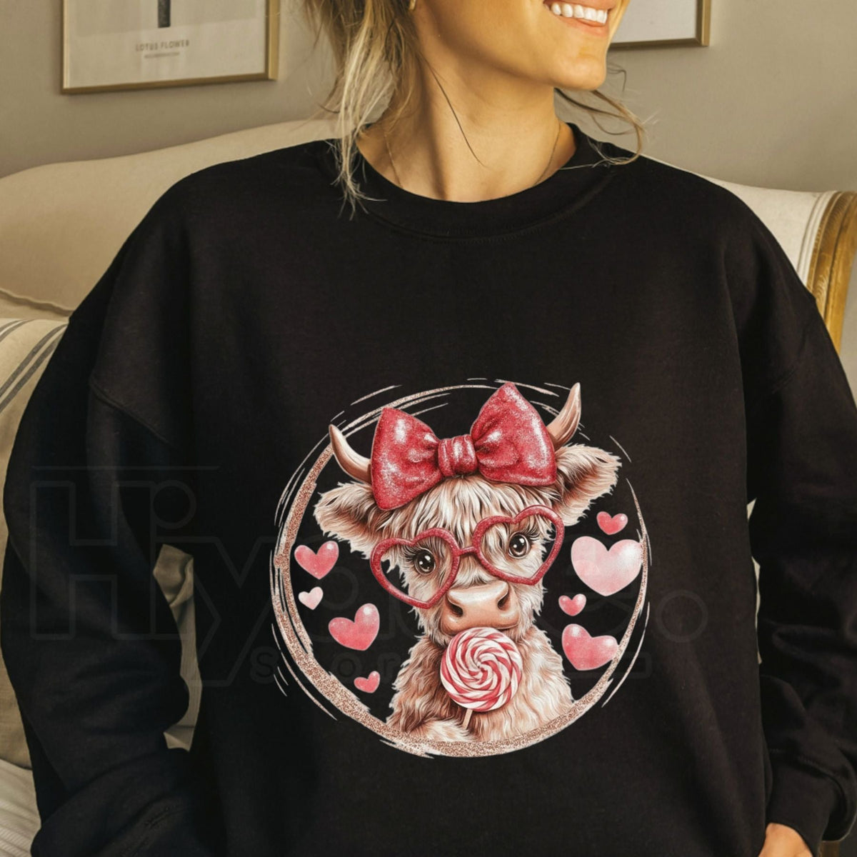 Retro Valentine Highland Cow Sweatshirt: Vintage Western Boho Love Crewneck