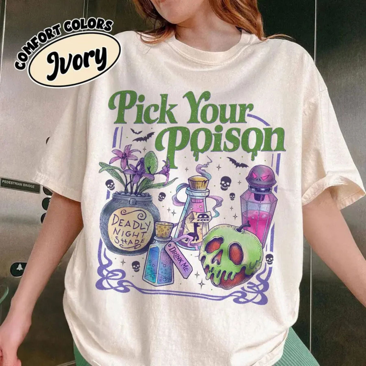 'Pick Your Poison' Vintage Disney Villain Tee – Halloween Potion Shirt, Wicked Humor Top, Spooky Retro Apparel