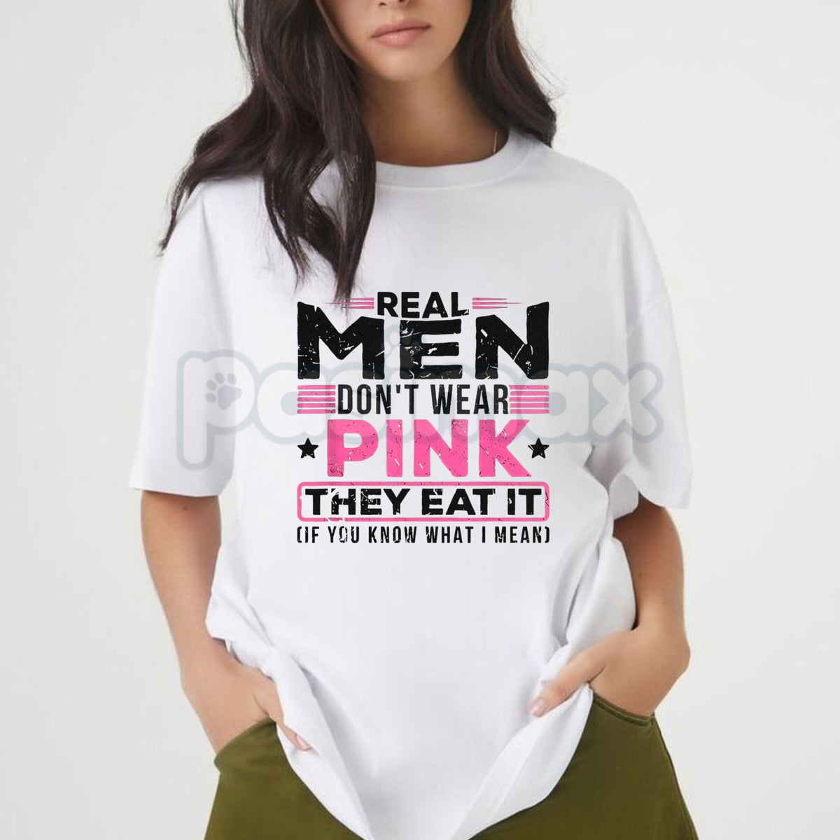"Real Men Don't Wear Pink" Absurdist Cat T-Shirt - Funny Surreal Humor Graphic Tee, Irony Core Weird Text Shirt, Premium Heavyweight Unisex Streetwear, Bizarre Meme Culture Top, Sarcastic Nonsense Slogan Apparel