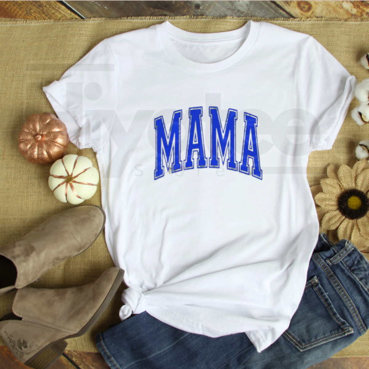 Mama 3D Puff Print T-Shirt – Bold Blue Camouflage Lettering Graphic Tee
