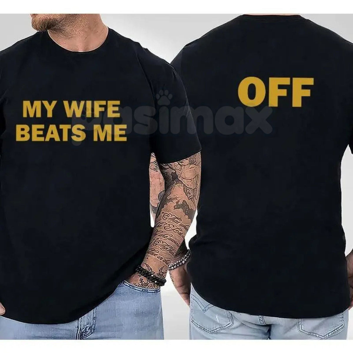 "My Wife Beats Me" Funny Husband T-Shirt – Sarcastic Marriage Joke Graphic Tee, Premium 100% Cotton Husband & Boyfriend Top, Soft Lived-In Heavyweight Prank Shirt, Made in USA