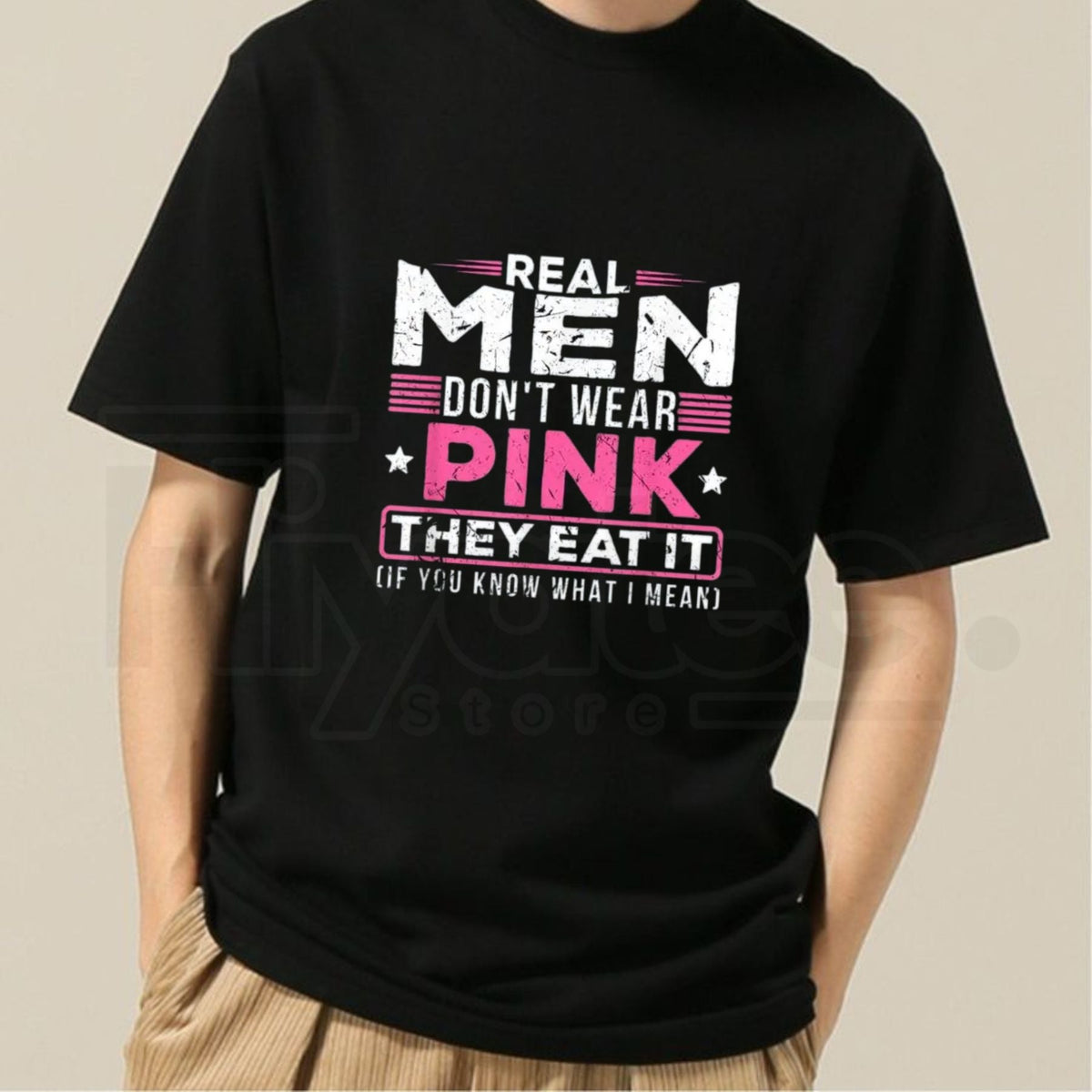 "Real Men Don't Wear Pink" – Funny Sarcastic Cat Graphic Tee