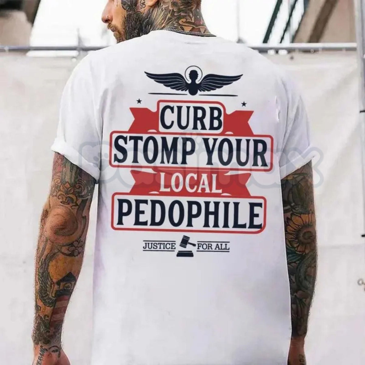 "CURB STOMP" Men's Printed Graphic T-Shirt - Edgy Industrial Streetwear Tee, Heavyweight 100% Cotton Grunge Top, Distressed Alternative Fashion Shirt, Bold Underground Graphic Apparel, Aggressive Urban Style Crewneck