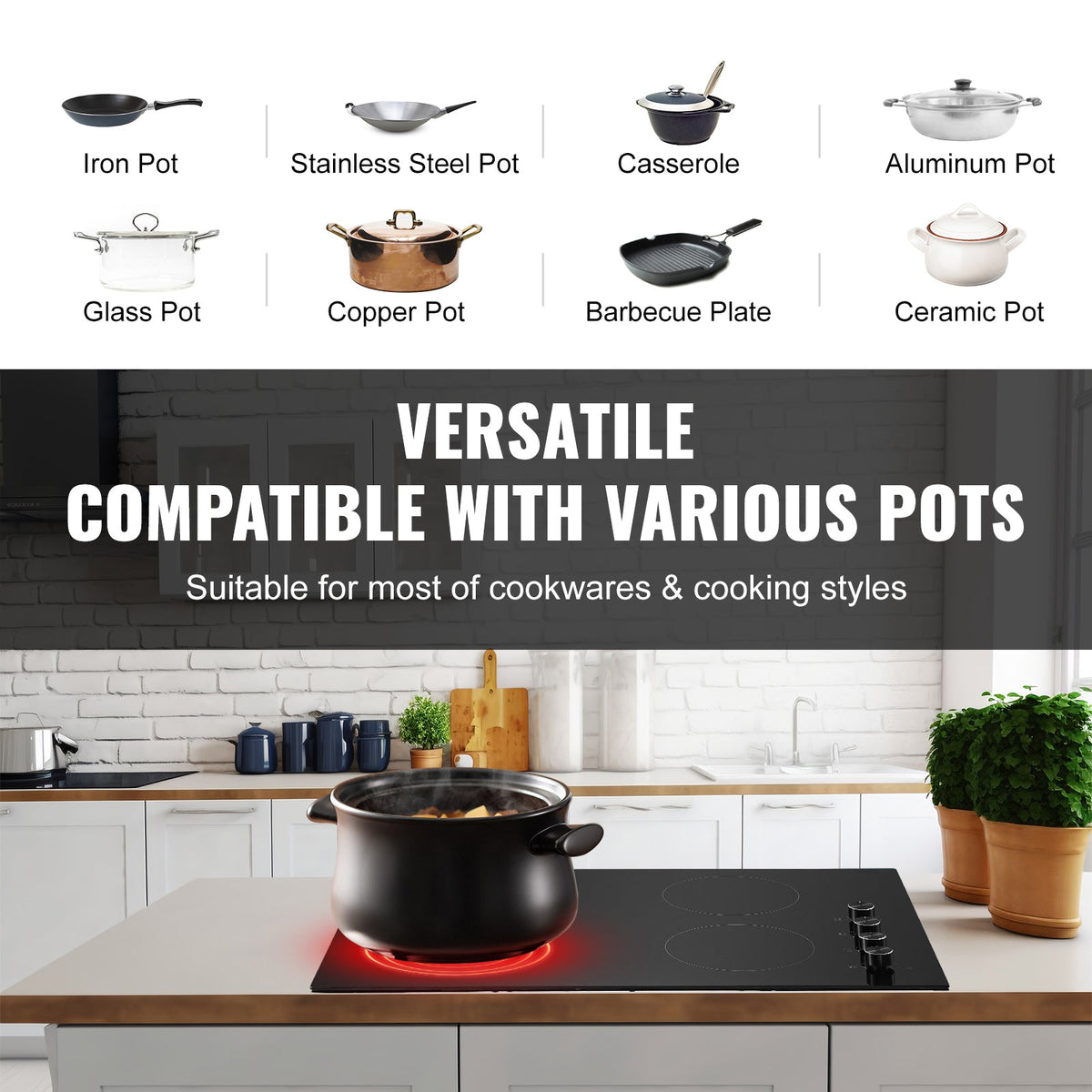 Built-in Electric Cooktop Radiant Ceramic Cooktop 4 Burners 30.3x20.5 inch