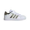 adidas Grand Court 2.0 Elastic Lace Sneaker White/Olive Strata/Shadow Olive 2 US Unisex Little Kid